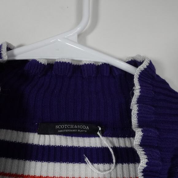 Scotch & Soda Women’s Large Cotton Turtleneck Ruffle Sweater Striped Fair Read* - Picture 5 of 14